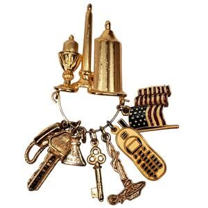 Vtg 3 Candle Dangle Charms Pin Phone American Flag Key Chain 3" Patriotic Retro